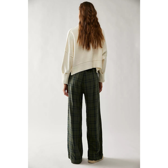 New Free People x CP Shades Plaid Trousers $220  MEDIUM Green PLAID Relaxed - Picture 4 of 5
